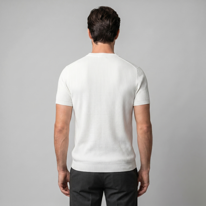 Geripptes Strick-T-Shirt Herren | Rundhalsausschnitt Lässig 12