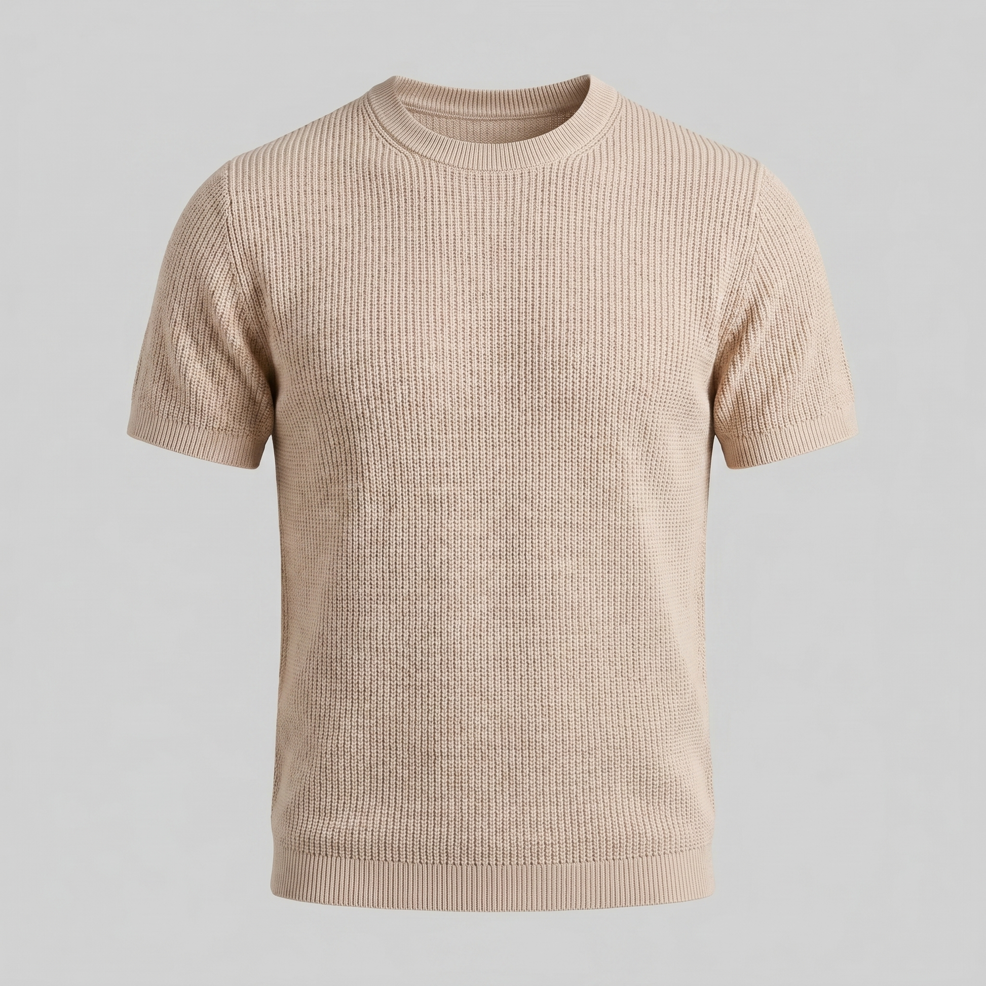 Geripptes Strick-T-Shirt Herren | Rundhalsausschnitt Lässig 4
