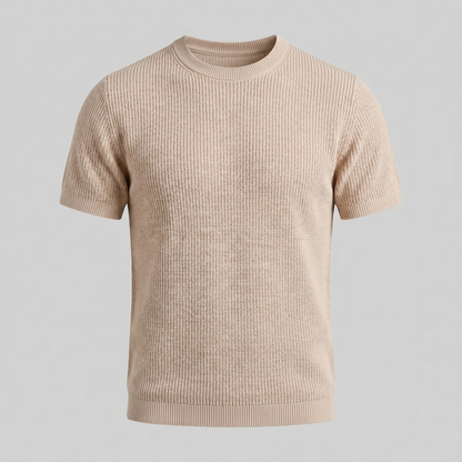Geripptes Strick-T-Shirt Herren | Rundhalsausschnitt Lässig 4
