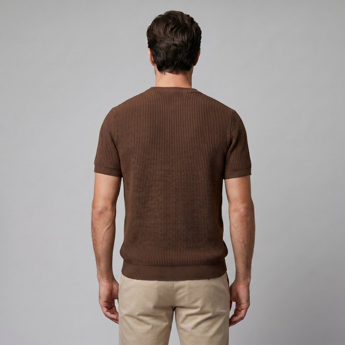 Geripptes Strick-T-Shirt Herren | Rundhalsausschnitt Lässig 7