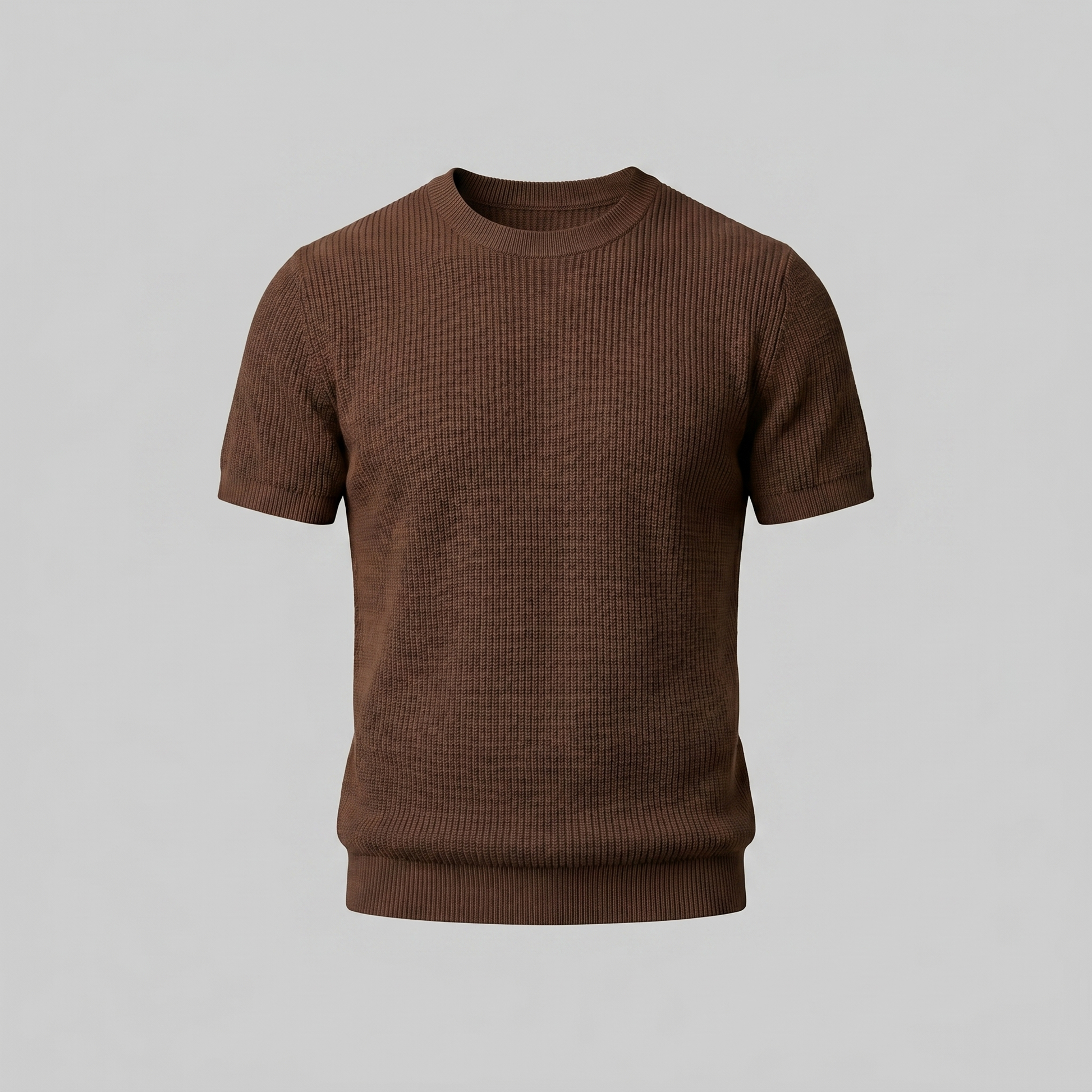 Geripptes Strick-T-Shirt Herren | Rundhalsausschnitt Lässig 9
