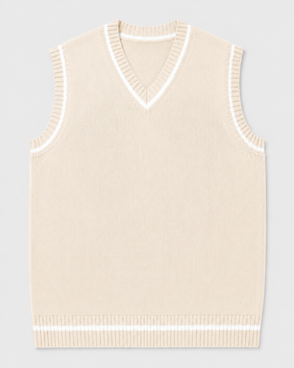 Gestrickte Pulloverweste Herren mit V-Ausschnitt und geripptem Saum 7