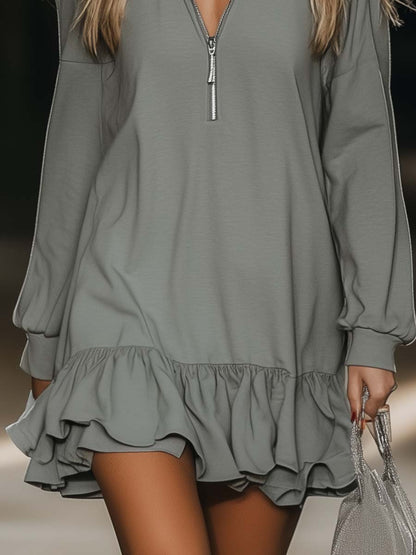 Graues Minikleid mit V-Ausschnitt | Lässige Kleider Damen 4