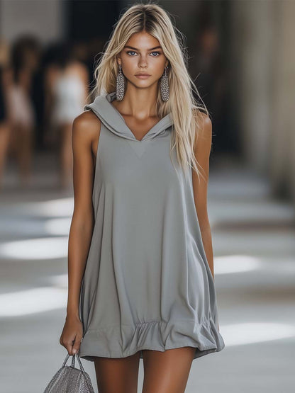 Graues ärmelloses Minikleid im Hoodie-Stil | Lässiges Kleid 1