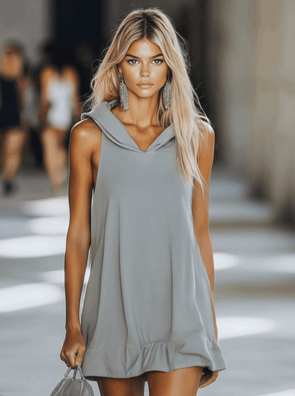 Graues ärmelloses Minikleid im Hoodie-Stil | Lässiges Kleid 2