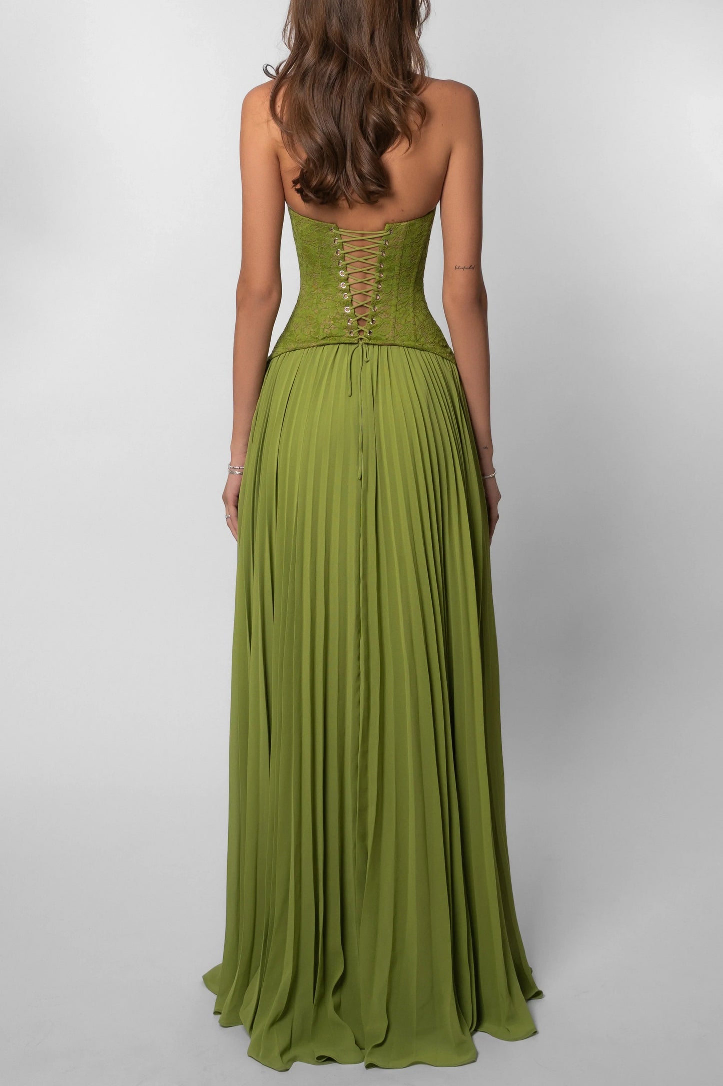 Grünes Faltenkorsettkleid Damen | Langes Abendkleid 5