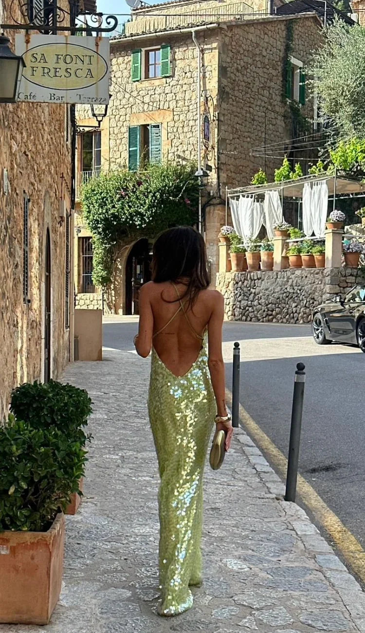 Grünes Pailletten Abendkleid | Langes Abendkleid Damen 3