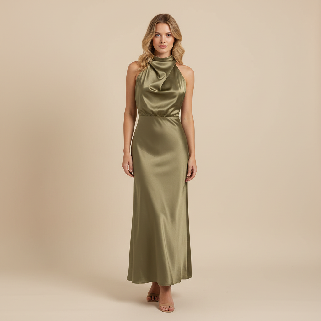 Halfter Abendkleid Damen | Elegantes Midi Kleid für Hochzeit
