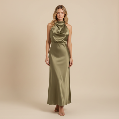 Halfter Abendkleid Damen | Elegantes Midi Kleid für Hochzeit