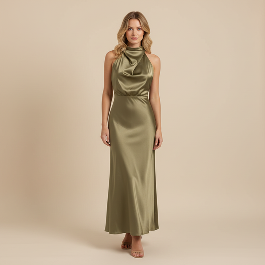 Halfter Abendkleid Damen | Elegantes Midi Kleid für Hochzeit