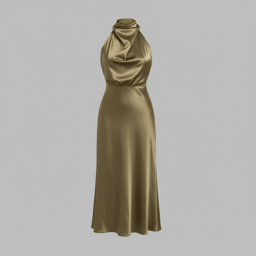 Halfter Abendkleid Damen | Elegantes Midi Kleid für Hochzeit
