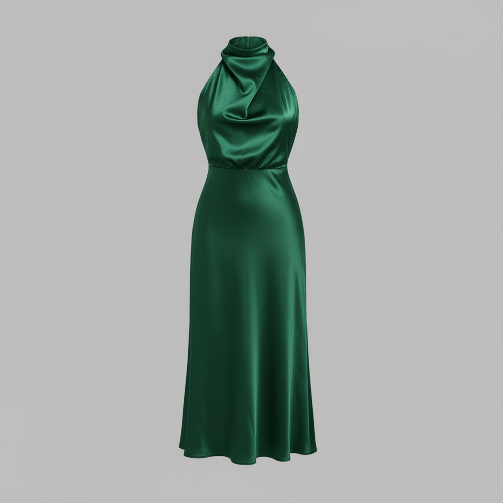 Halfter Abendkleid Damen | Elegantes Midi Kleid für Hochzeit