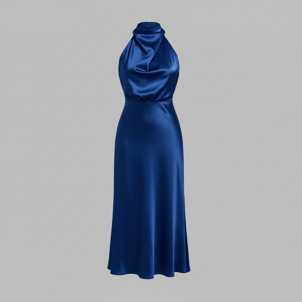 Halfter Abendkleid Damen | Elegantes Midi Kleid für Hochzeit