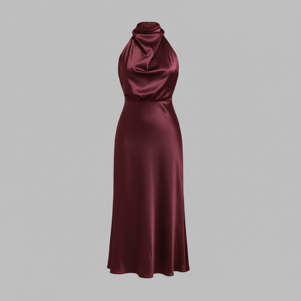Halfter Abendkleid Damen | Elegantes Midi Kleid für Hochzeit