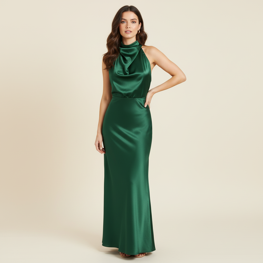 Halfter Abendkleid Damen | Elegantes Midi Kleid für Hochzeit