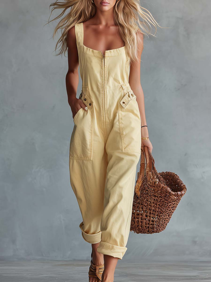 Hellgelber Denim-Jumpsuit | Lässiger Overall für Damen 0