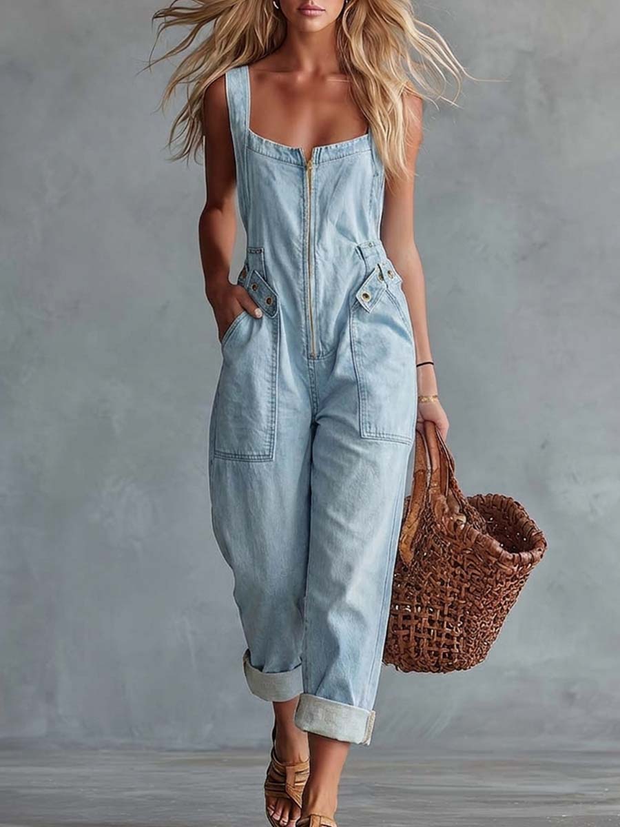 Hellgelber Denim-Jumpsuit | Lässiger Overall für Damen 10