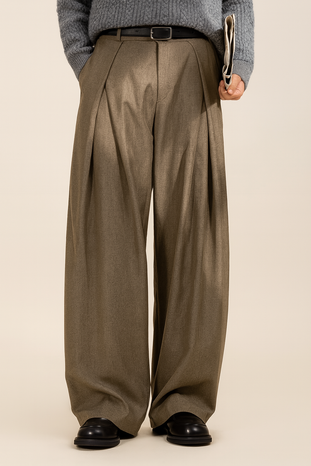 Herren Anzughose mit weitem Bein und hoher Taille 0