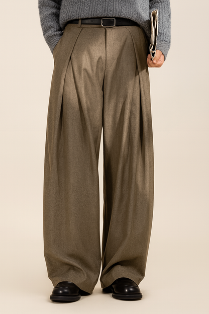 Herren Anzughose mit weitem Bein und hoher Taille 0