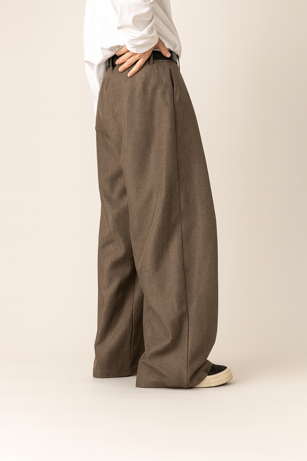 Herren Anzughose mit weitem Bein und hoher Taille 1