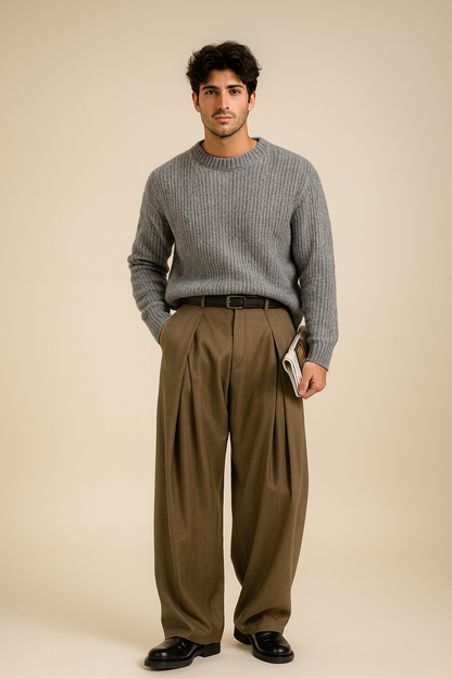 Herren Anzughose mit weitem Bein und hoher Taille 2