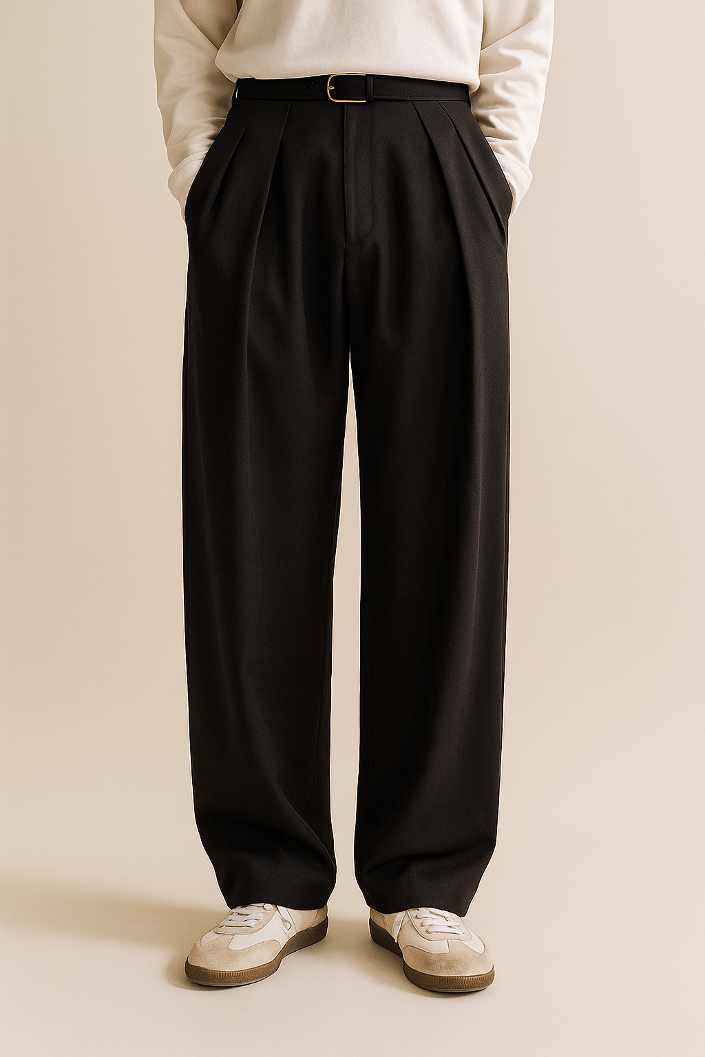 Herren Anzughose mit weitem Bein und hoher Taille 3
