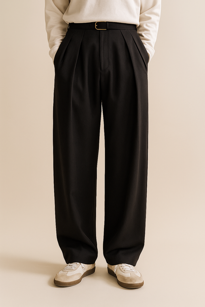 Herren Anzughose mit weitem Bein und hoher Taille 3