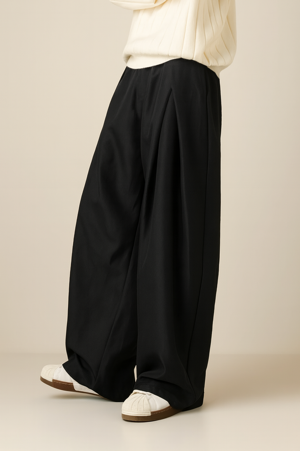Herren Anzughose mit weitem Bein und hoher Taille 4