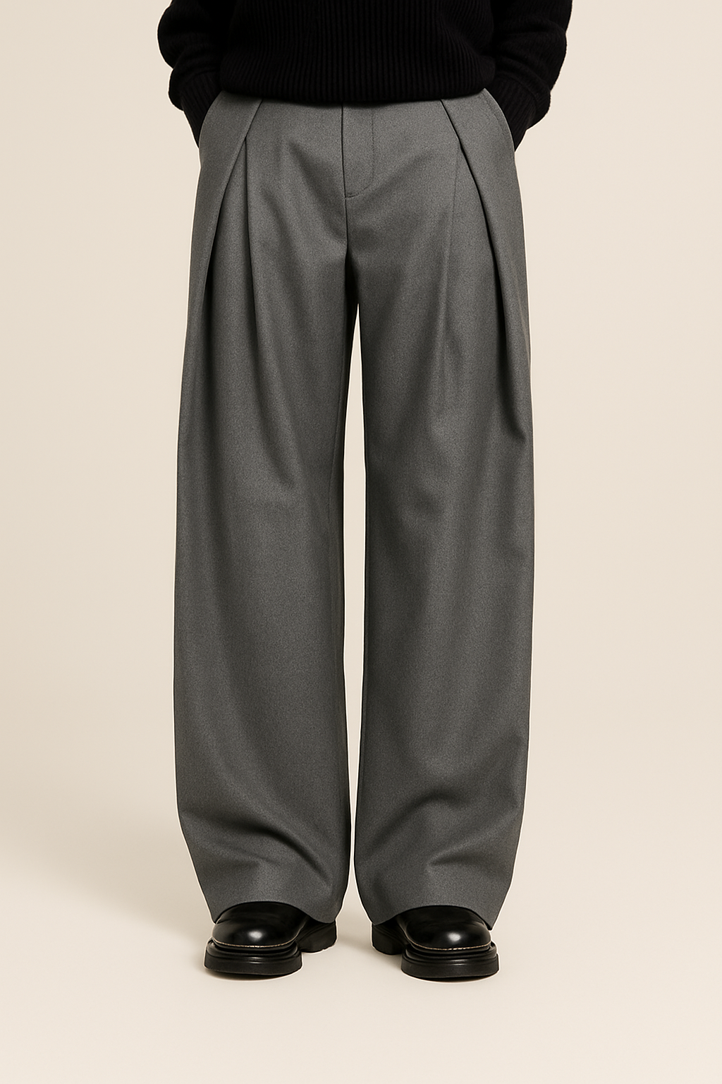 Herren Anzughose mit weitem Bein und hoher Taille 5