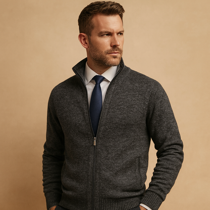 Herren Cardigan Beige | Klassische Strickjacke mit Reißverschluss 1