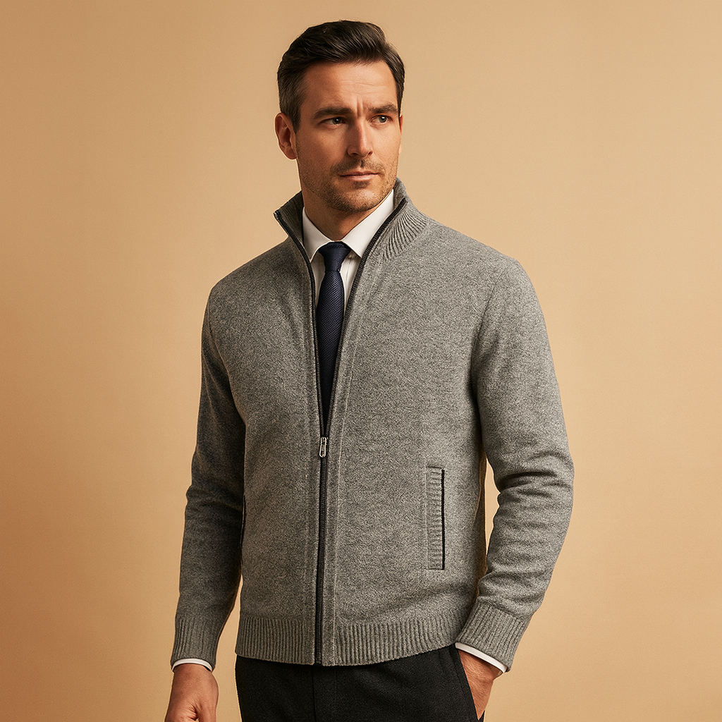 Herren Cardigan Beige | Klassische Strickjacke mit Reißverschluss 3