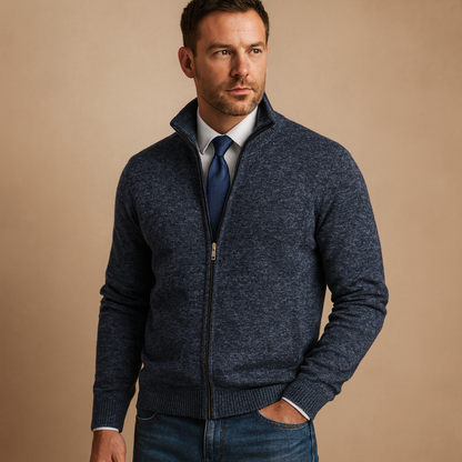 Herren Cardigan Beige | Klassische Strickjacke mit Reißverschluss 4