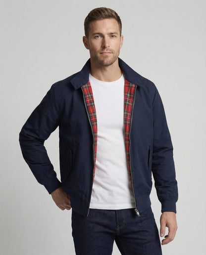 Herren Harrington-Jacke mit Reißverschluss und Karomuster-Futter 0