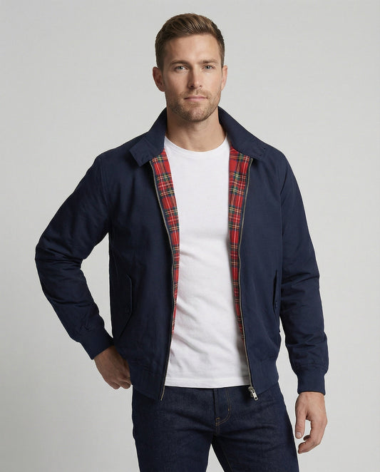 Herren Harrington-Jacke mit Reißverschluss und Karomuster-Futter 0