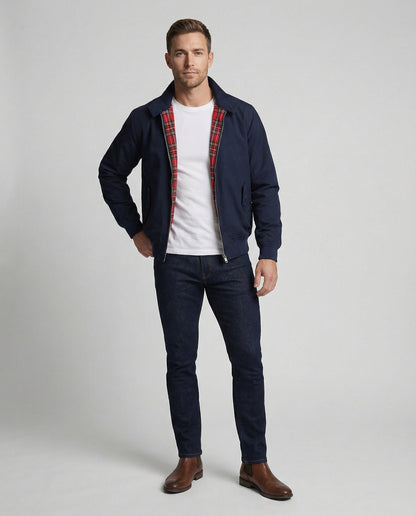 Herren Harrington-Jacke mit Reißverschluss und Karomuster-Futter 1