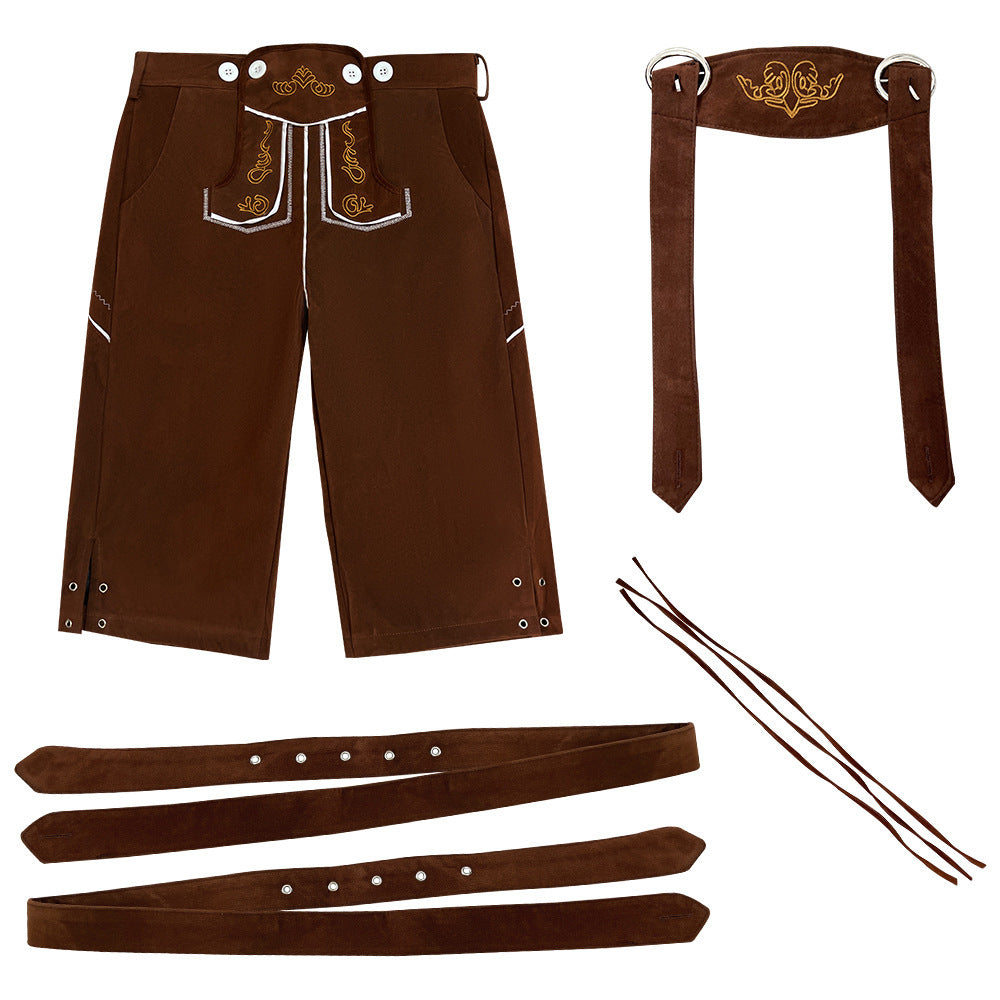 Herren Lederhose Knielang Wildlederimitat mit Stickerei 0
