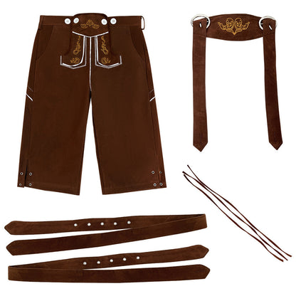 Herren Lederhose Knielang Wildlederimitat mit Stickerei 0