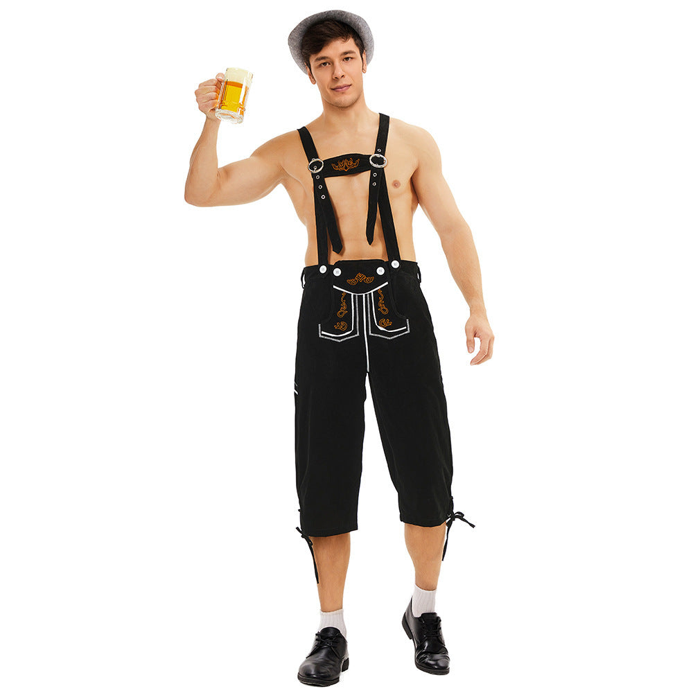 Herren Lederhose Knielang Wildlederimitat mit Stickerei 1