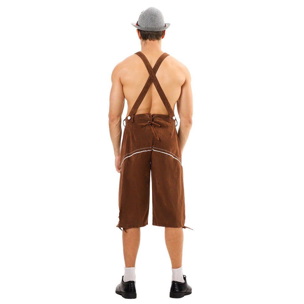 Herren Lederhose Knielang Wildlederimitat mit Stickerei 2