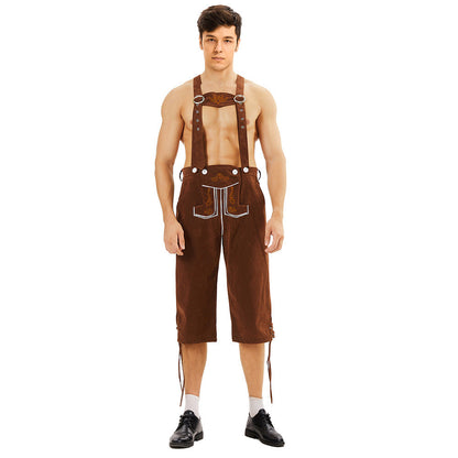Herren Lederhose Knielang Wildlederimitat mit Stickerei 3