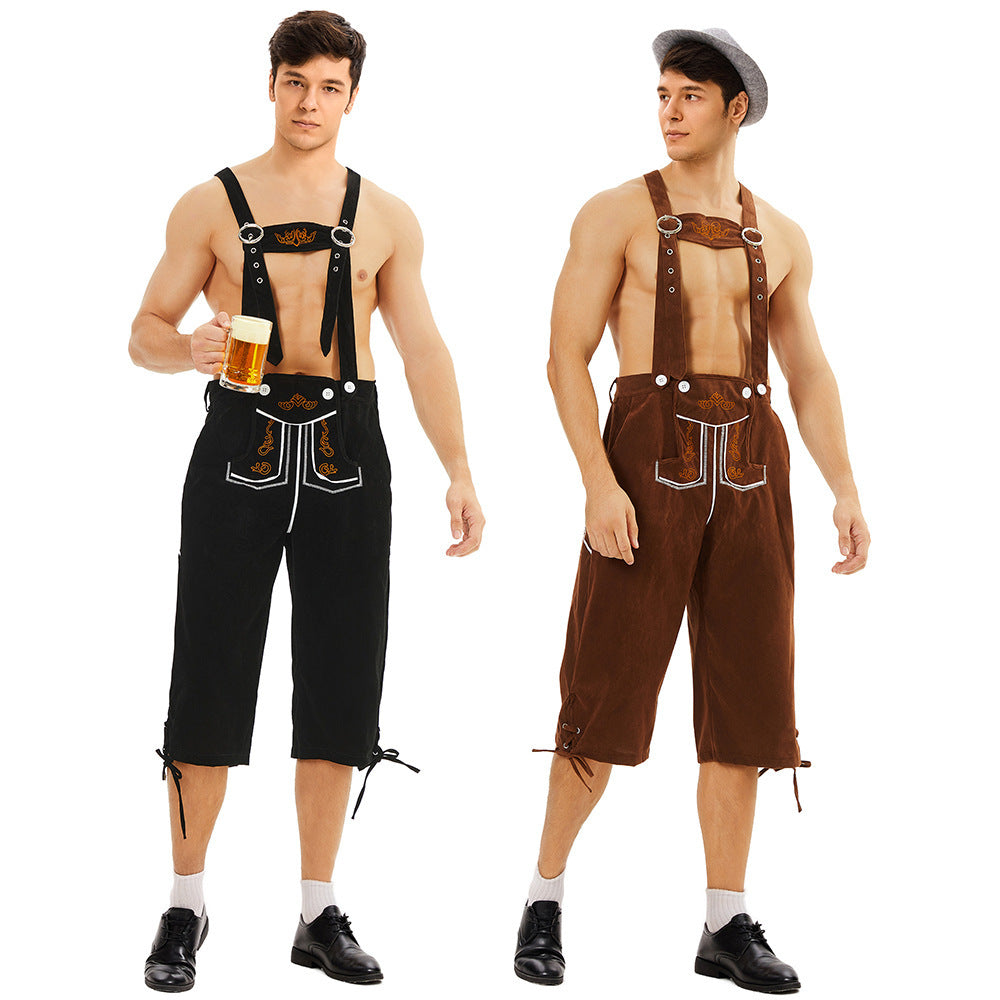 Herren Lederhose Knielang Wildlederimitat mit Stickerei 4