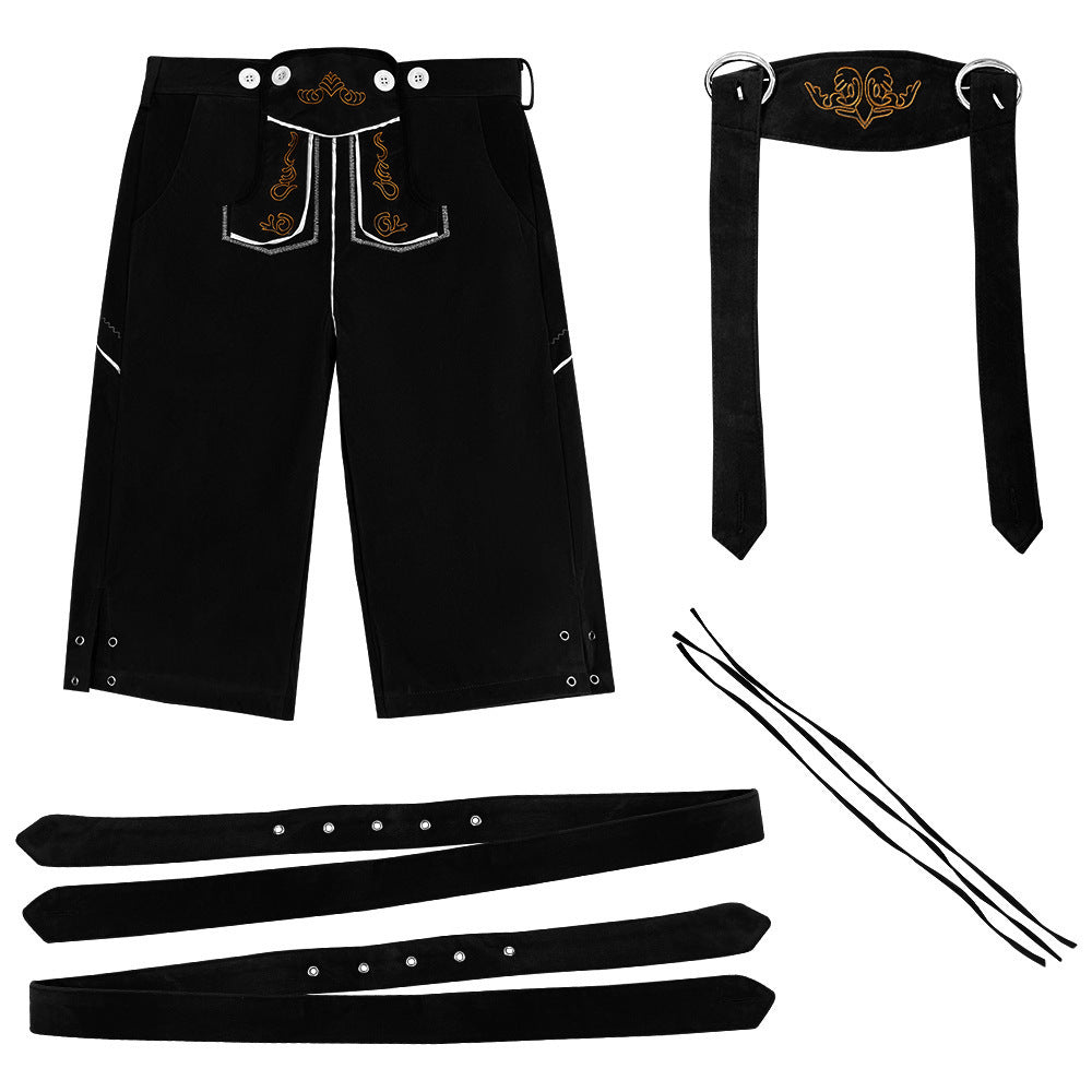Herren Lederhose Knielang Wildlederimitat mit Stickerei 6
