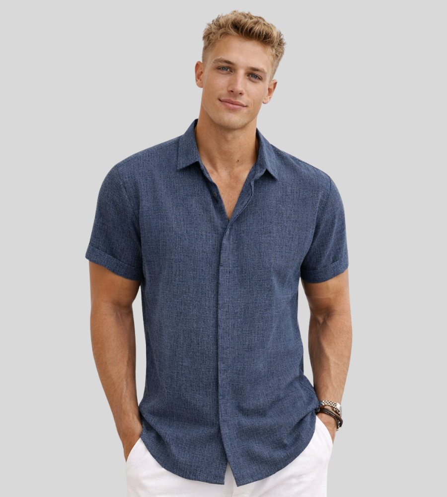 Herren Leinenhemd Kurzarm Luftige Passform Sommerhemd 1