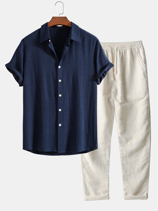 Herren Set mit Kurzarm-Hemd und Hose | Freizeitmode 0