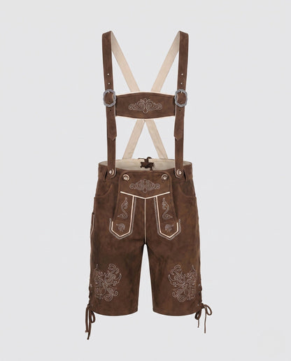 Herren Trachten-Lederhose mit verzierten Trägern aus Leder 0