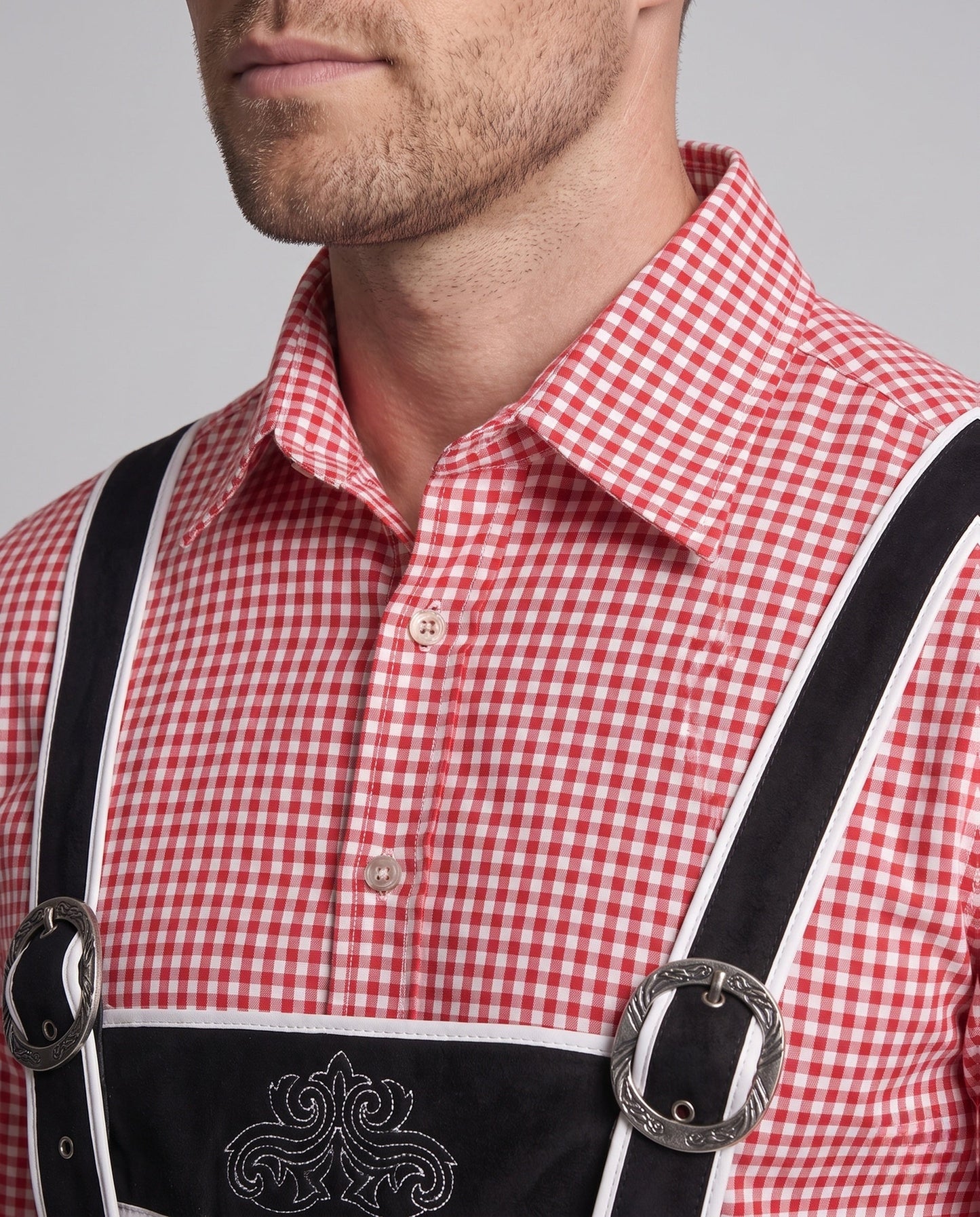 Herren Trachten-Lederhose mit verzierten Trägern aus Leder 2