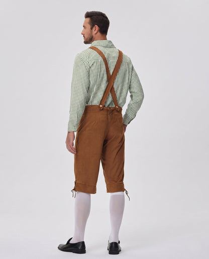 Herren Trachten-Lederhose mit verzierten Trägern aus Leder 3