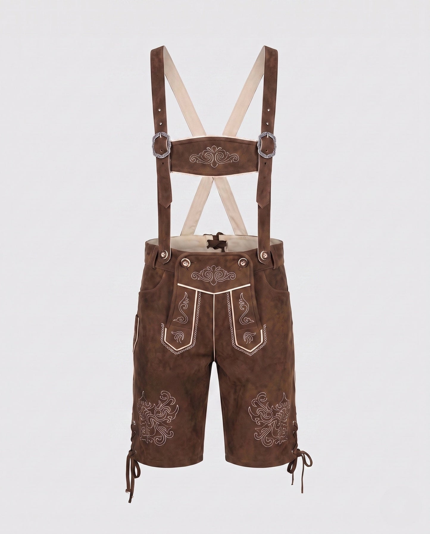 Herren Trachten-Lederhose mit verzierten Trägern aus Leder 4