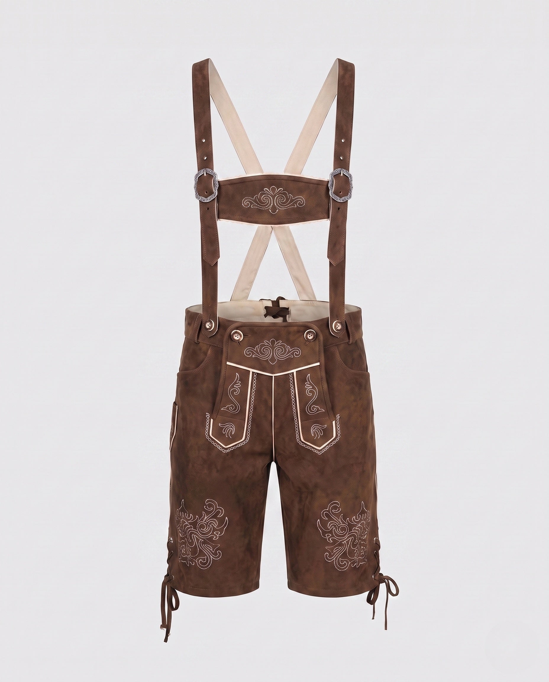 Herren Trachten-Lederhose mit verzierten Trägern aus Leder 4