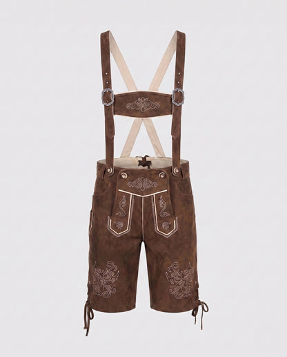 Herren Trachten-Lederhose mit verzierten Trägern aus Leder 4